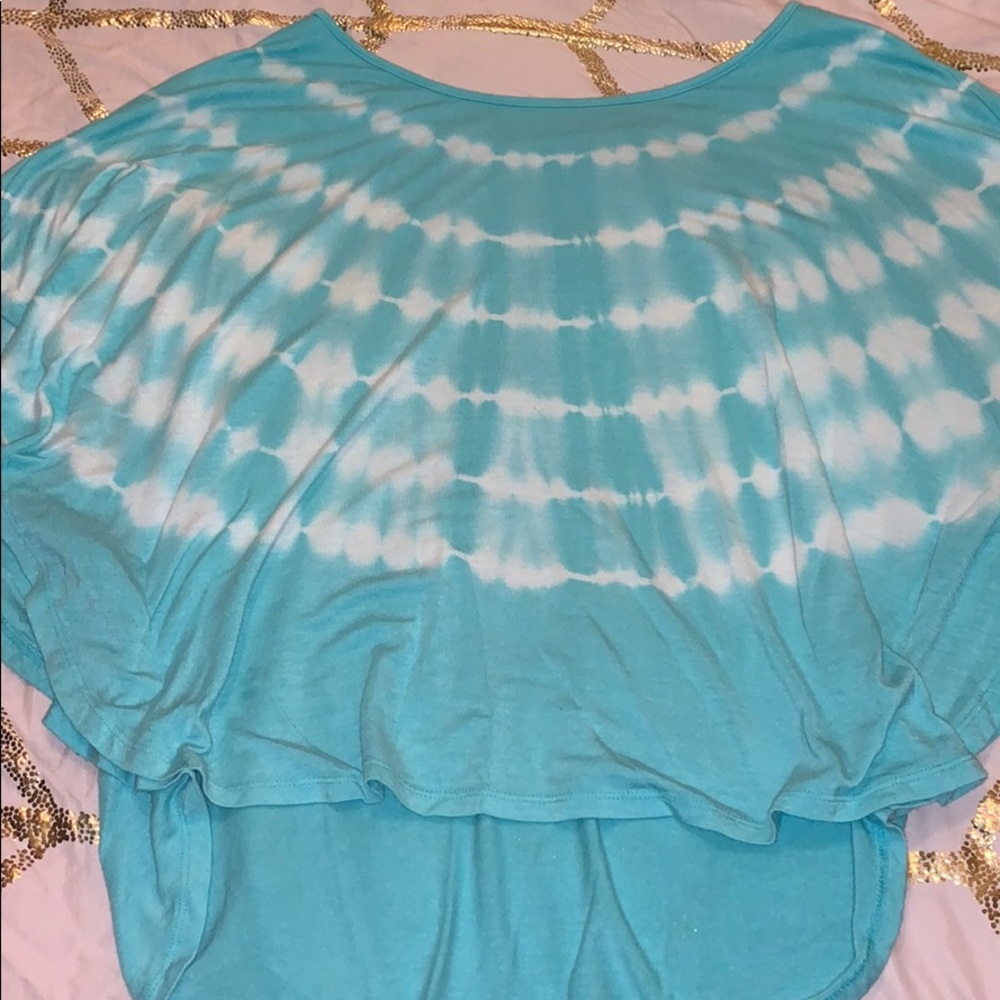 flowy teal and white top